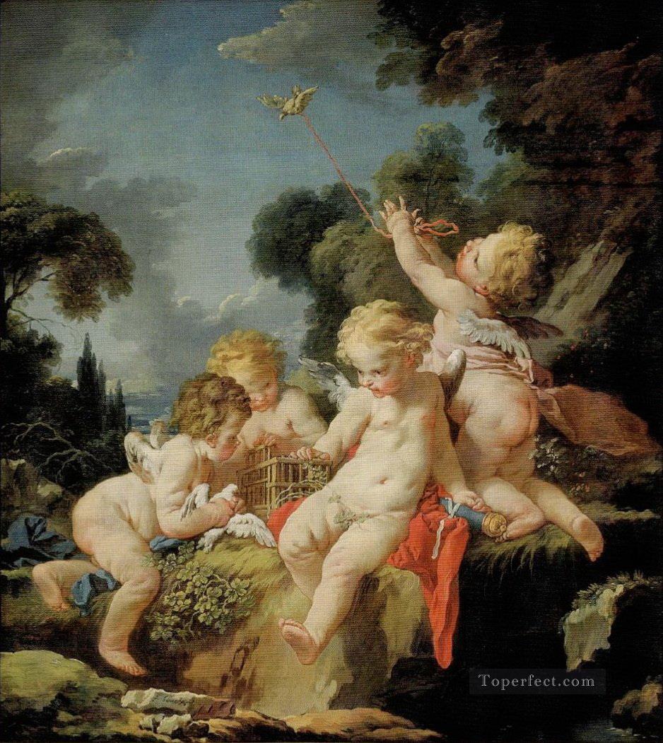 Putti with Birds Francois Boucher Oil Paintings